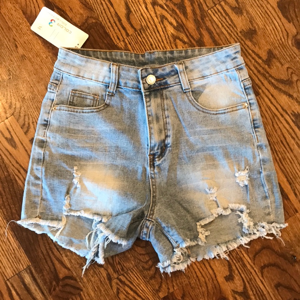 Distressed High Rise Denim Shorts - Picture 3 of 11